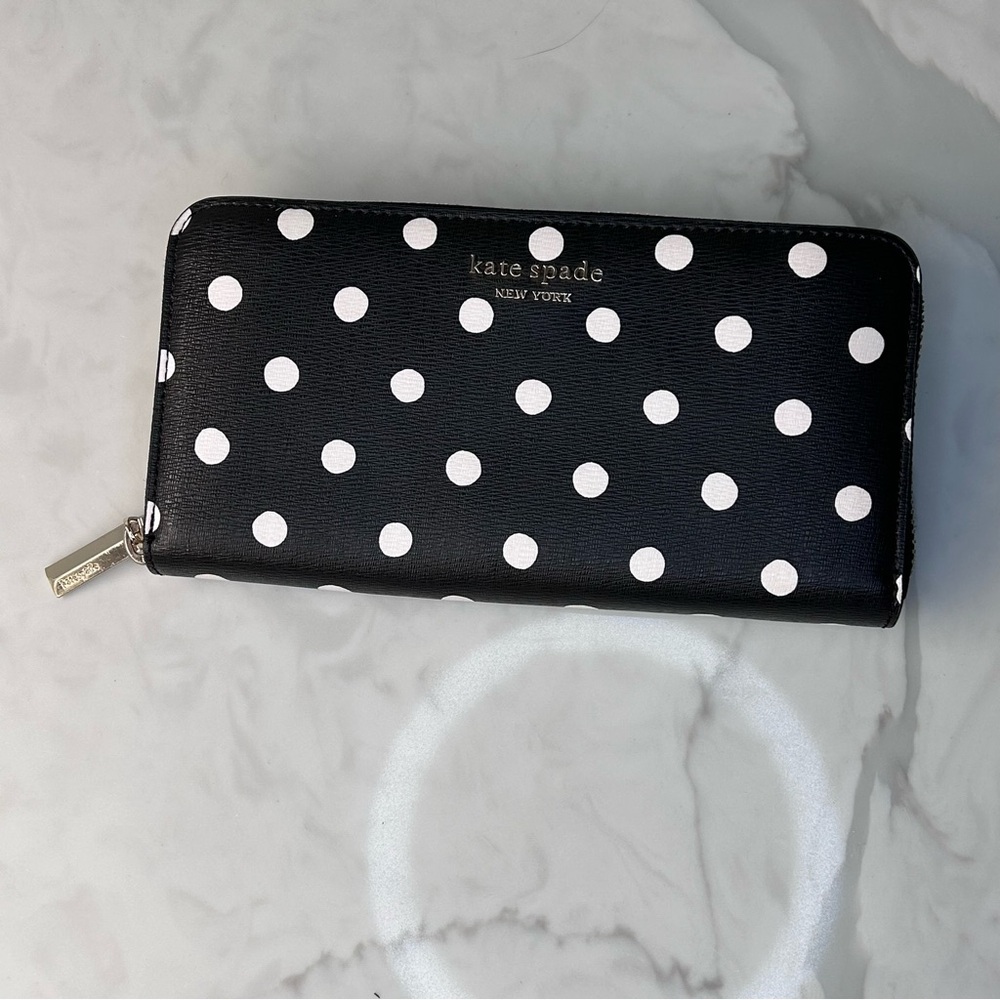 Kate Spade Spencer SUNSHINE DOT Zip-Around Continental Wallet Black Multi